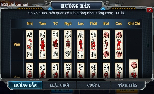 Bộ bài chuẩn trong game Chắn