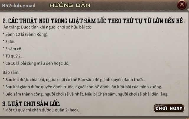 Các thuật ngữ phổ biến trong bài Sâm B52club